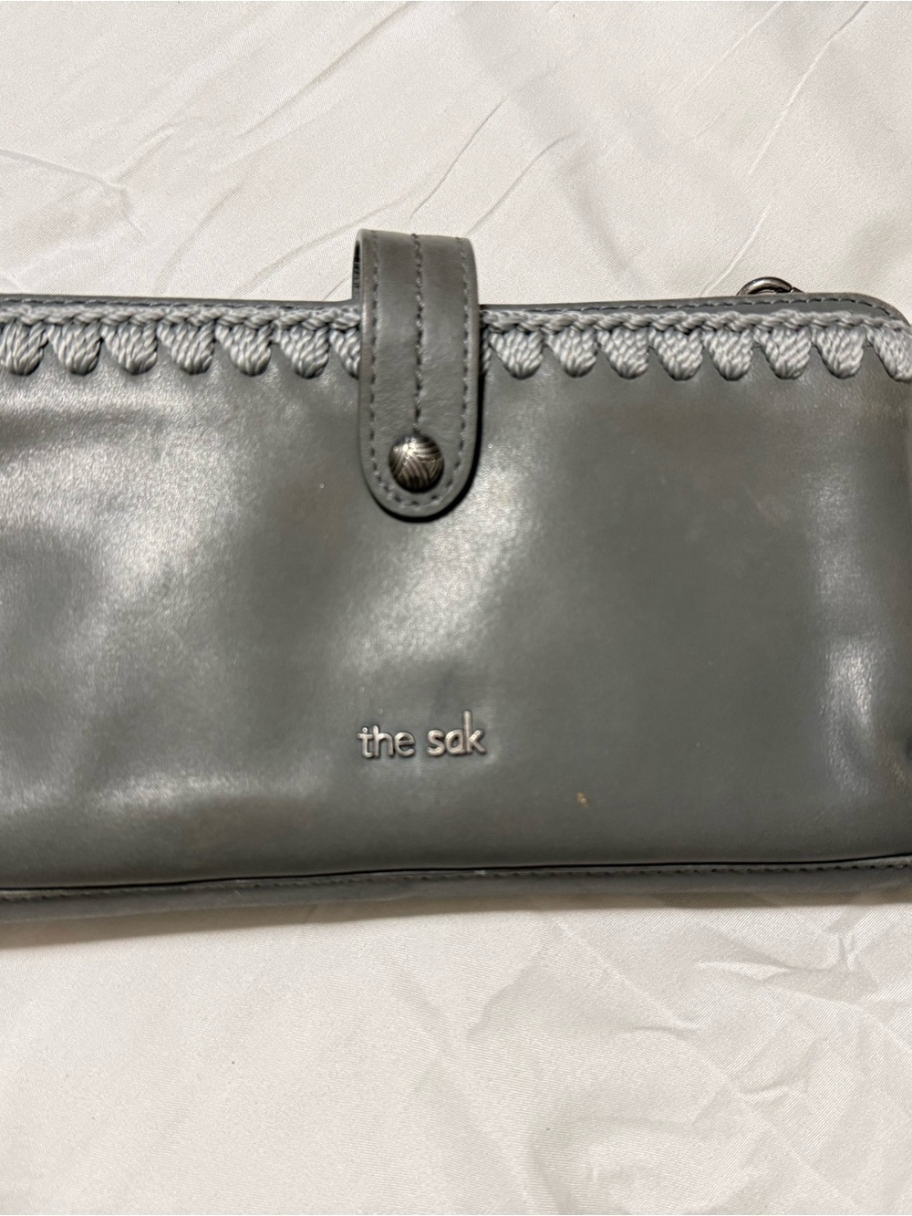 The Sak Gray Leather Whipstitch Snap Wallet
